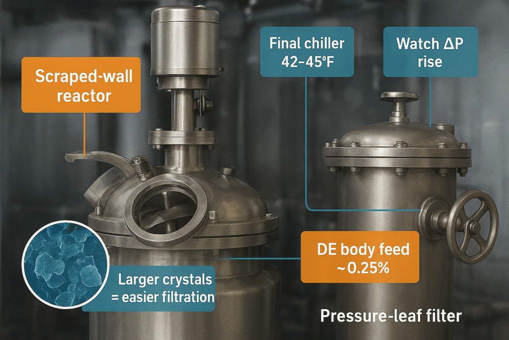 winterization of sunflower oil (pressure leaf / body feet / cake handling):